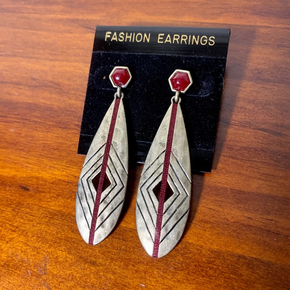 Vintage TS silver and maroon dangle earrings